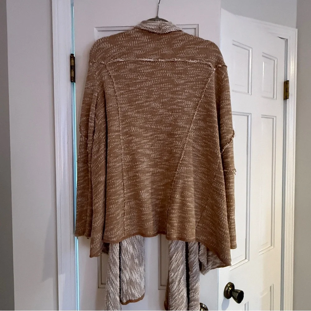 Free People Taupe & Cream Draped Open Cardigan